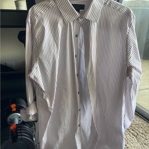 Alfani Men's Striped Dress Shirt Red and White - Slim Fit Cotton linen